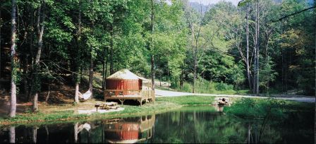 Falling Waters Resort yurt in the North Carolina's Smoky Mountains.