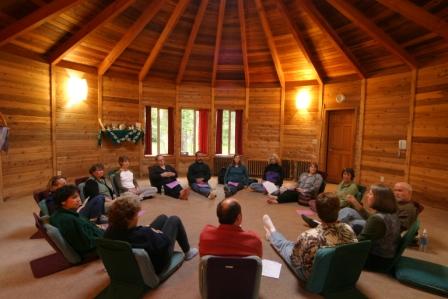 This frame panel yurt at Breitenbush Hot Springs Retreat Center in Oregon initially housed a Watsu pool and today functions as a workshop space.